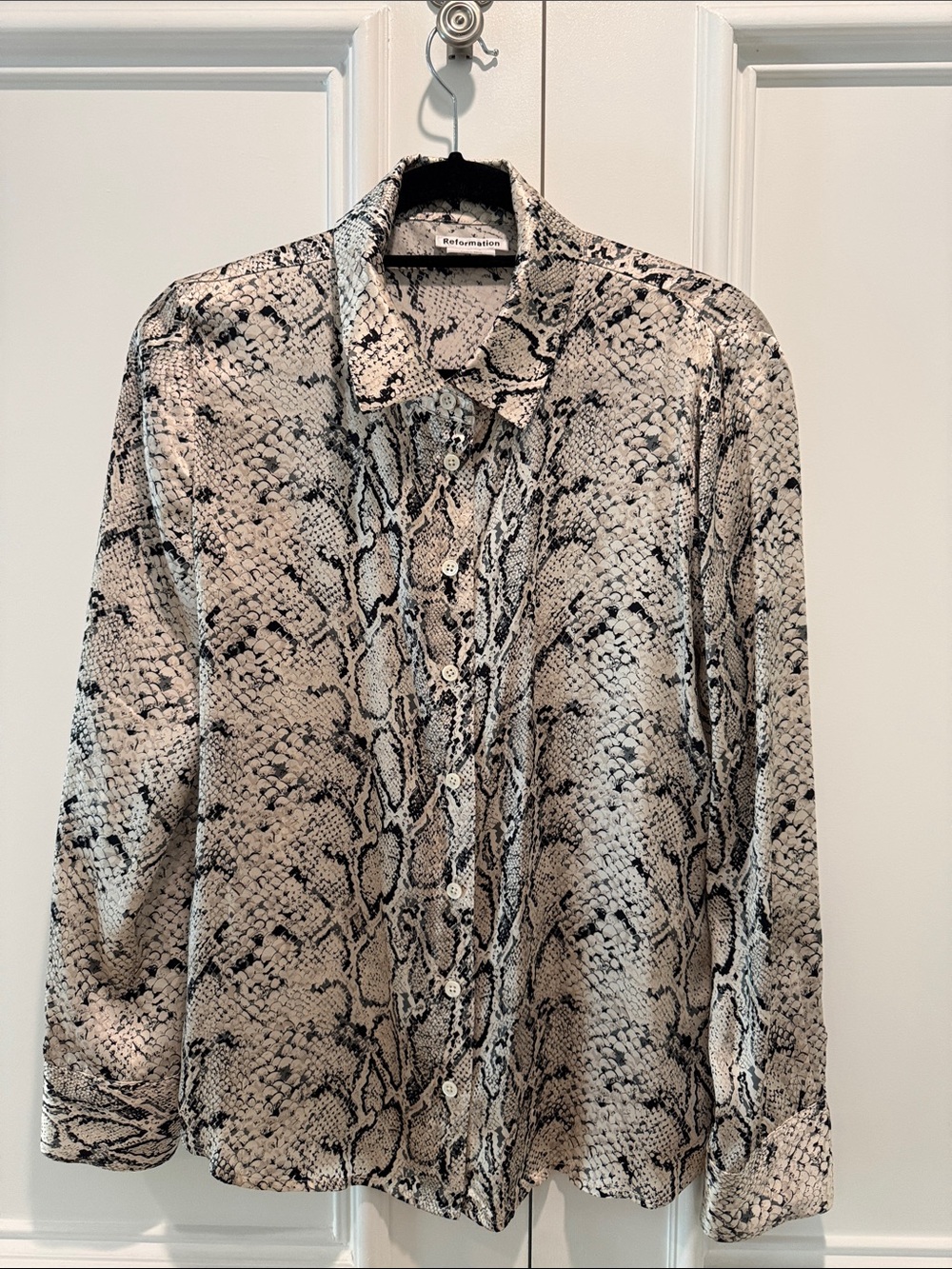 Reformation women’s Snake-Print Button-Up Shirt - Neutral Tones